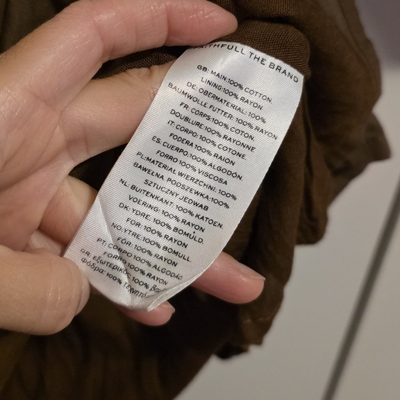 Faithfull The Brand Fabiolla Dress Mini Puff Sleeve Cinched Brown Fall Size 4 - Picture 5 of 10